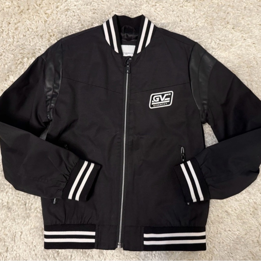 Givenchy Black Bomber Jacket with White Stripe Trim Kids Sz 8 NWT